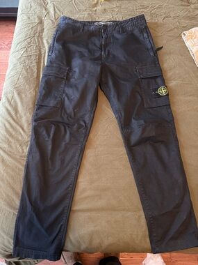 Stone Island Navy-Black Cargo Trousers with Compass Patch